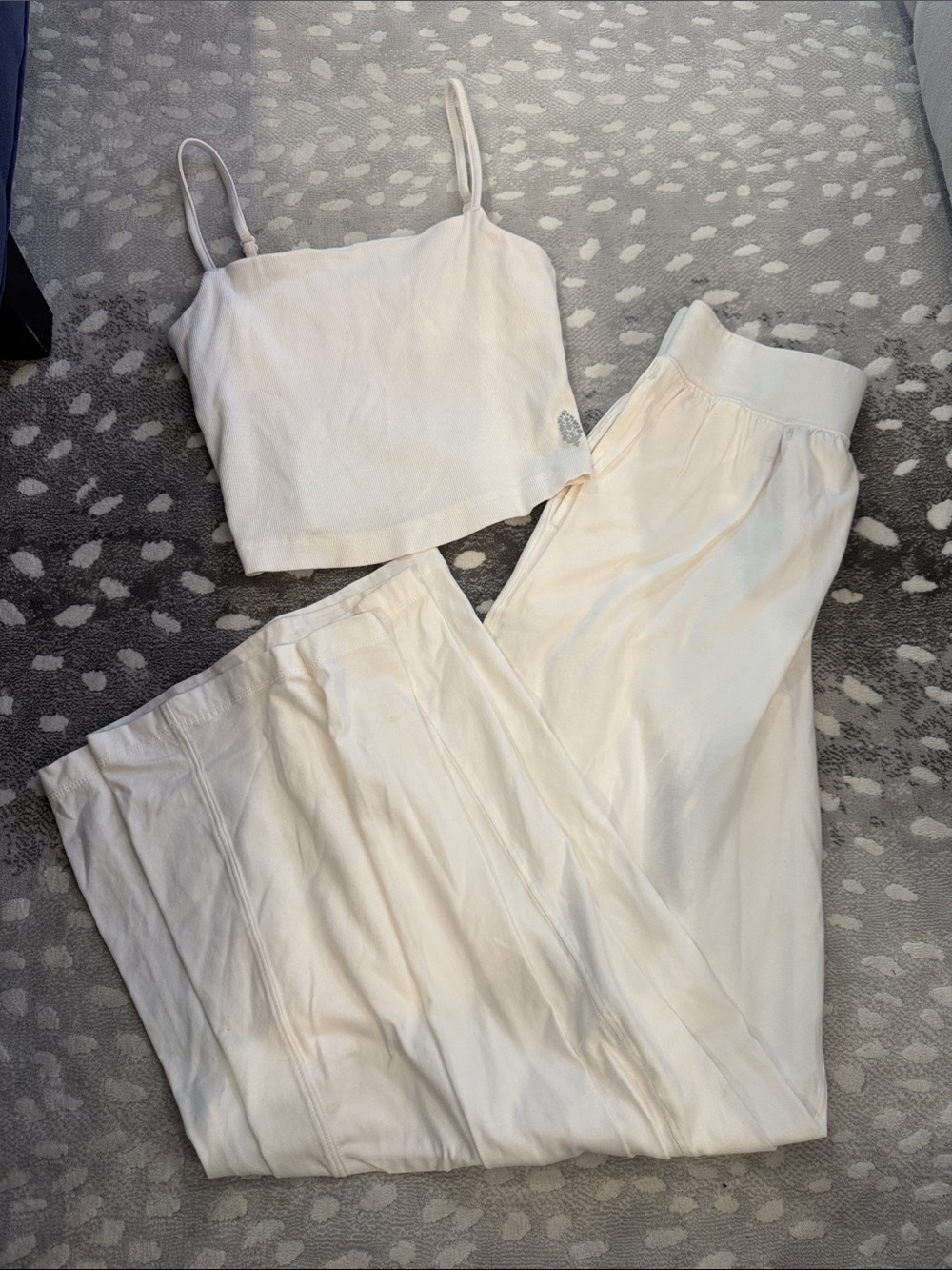 Free People Cream Wide-Leg Pants & Cropped Tank Set
